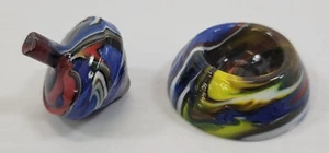*B42) Andy Davis Glass Studio Art Decorative Swirl Color Spinning Top and Base - Picture 1 of 13