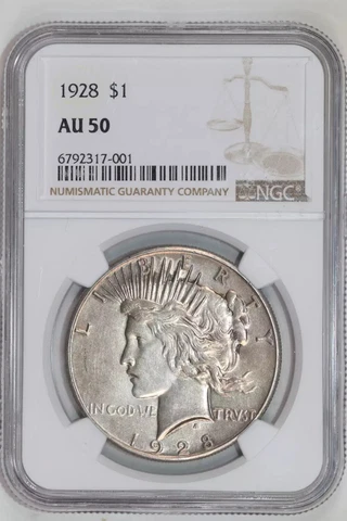 1928 PEACE DOLLAR NGC AU50 Cover