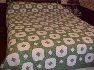 1981 Green and White Kansas Dugout Quilt 88207 - Picture 1 of 5