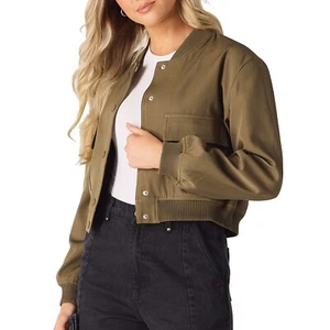 Womens Bomber Jacket Coat Long Sleeve Cardigan Sweatshirt Evening Jacket Top Uk - Picture 1 of 11