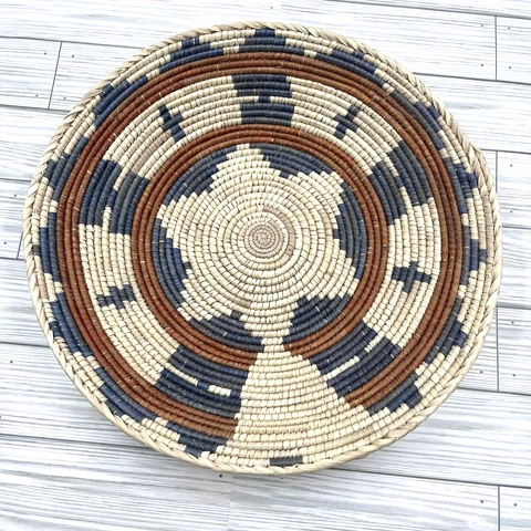 Hand Woven Coil Basket Grass Star Natural Wicker Bowl Boho Wall Hanging 14” Cover