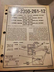 LO 9-2350-261-12 Lub Order for M113A2, M577A2, M106A2, M125A2, M1059  Nov 1983 - Picture 1 of 5