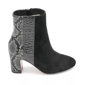 Bibilou 795t69 Ankle Boot Suede Black Leather Print Python Zipper t.7 CM 0-1 - Picture 1 of 4