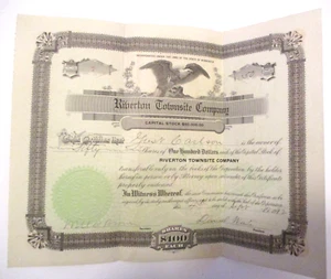 RARE OBSOLETE ANTIQUE 1912 RIVERTON TOWNSITE Co. DULUTH, MINN. STOCK CERTIFICATE - Picture 1 of 2