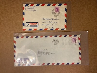 Cubierta de Hong Kong de los años 60 a EE. UU. + franqueo solo QEII 2 $ + 2 matasellos diferentes + limpio Foto 1 de 2