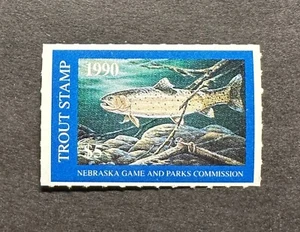 WTDstamps - 1990 NEBRASKA - State Trout Fishing Stamp - Mint OG NH - Picture 1 of 2