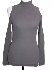 Wilfred Aritzia Chunky Knit Sweater Mock Neck Shoulder Cut Out Gray Medium - Picture 1 of 5