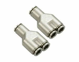 1/8" OD Hose Push To Connect Union Y Fittings, Nickel Plated Brass - 2 PACK - Picture 1 of 1