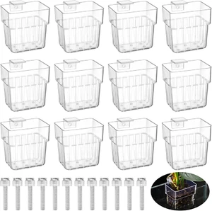 12 Pack Top Hanging Fish Tank Plant Pot Clear Aquarium Plant Holder with Hook - Picture 1 of 1
