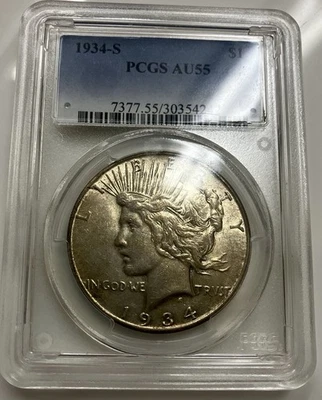1934-S Peace Dollar AU-55 NGC - Toner - Image 1 of 3