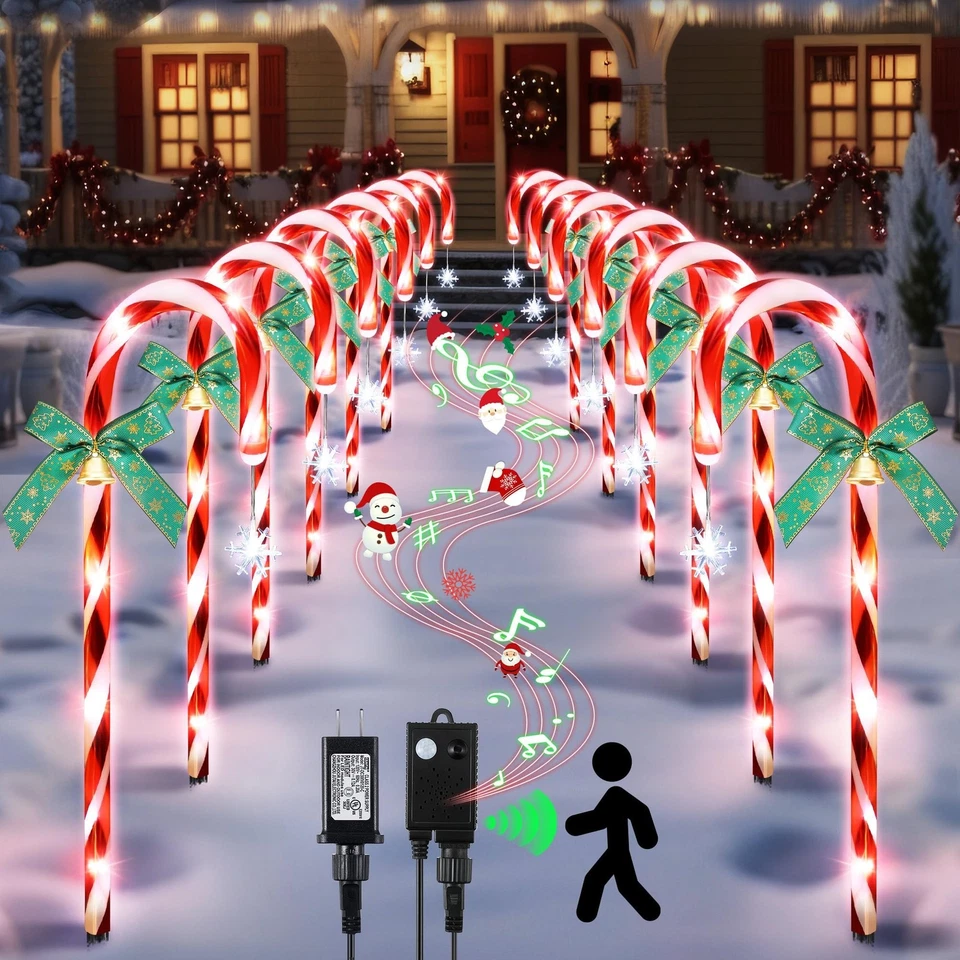 Hiboom 12 Pcs Christmas Candy Cane Light with 4 Christmas Theme Music, 20'' P... - Image 1 of 4
