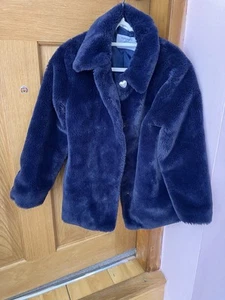 Girls M&Co Kite and Cosmic Faux Fur Coat navy 6-7 years - Picture 1 of 9