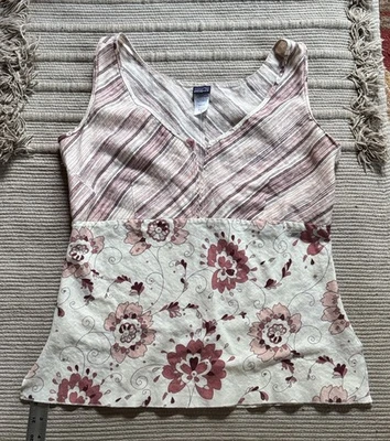 Camiseta sin mangas Patagonia cáñamo algodón "lino" floral única rara mujer 6 8 pequeña Foto 1 de 4