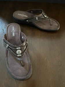 Minnetonka Women's Brown Leather Silverthorne Thong Sandals Size 8 - Picture 1 of 10