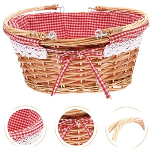 Cesta de picnic de frutas tejida a mano ratán compras niños pan banker tiempo para - Imagen 1 de 12