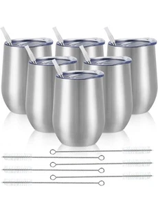 6 Pack Stainless Steel Wine Tumblers, 12Oz Insulated Wine Tumbler, Double Wall - Picture 1 of 6