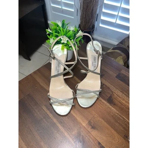 Jimmy Choo Silver Elaine Glitter Crisscross Strappy Heels Sandals Size 36 - Picture 1 of 15