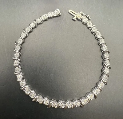 Brazalete de tenis de plata esterlina y diamantes naturales 1/2 CTTW, eslabón S nuevo con etiquetas 11,3 g 7 pulgadas Foto 1 de 4