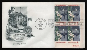 #1192 4c Arizona-Plate Block, Artmaster [2] FDC **ANY 5=FREE SHIPPING** - Picture 1 of 1