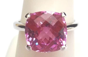 Lab Created Sapphire Silver Ring Mar #152 - Pink - Picture 1 of 3