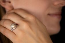 Designer Perlen Ring mit Diamanten Brillanten 585er Weissgold Perlenring Schmuck