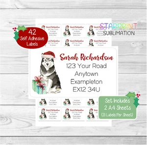 Alaskan Malamute 42 personalisierte Weihnachten Rücksendeadresse Etiketten individuelle Aufkleber - Bild 1 von 1