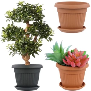 Vaso da fiori con sottovaso tondo 12 misure terracotta e antracite tradizionale - Foto 1 di 26