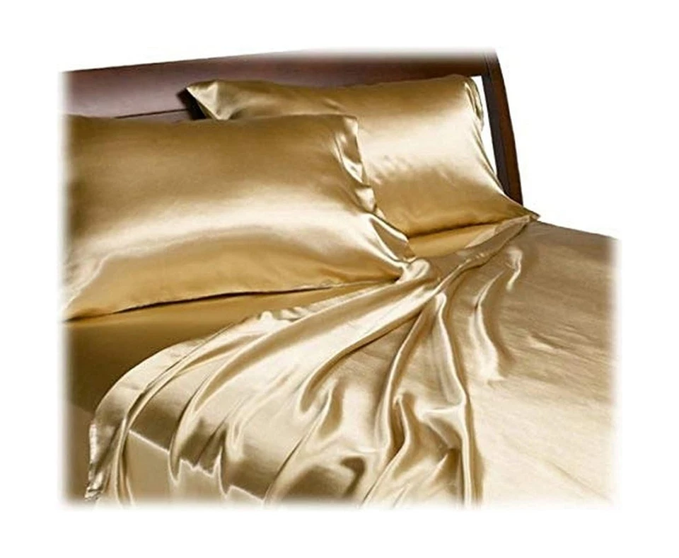 Conjunto de 4 lençóis King Size ouro alta qualidade tecido 100% poliéster cetim 9,3" x 3,4" - Imagem 1 de 1