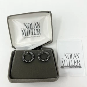 Nolan Miller Perfect Gunmetal Pave Panther Hoop Earrings Brand New VTG Gray - Picture 1 of 5