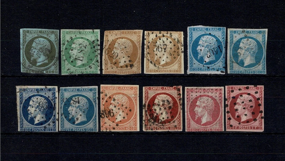 FRANCE YVERT 11-18 SCOTT # 12-21 " NAPOLEON III SET 12 STAMPS " USED F-VF X886 - Image 1 of 2