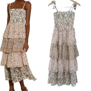 River Island Maxi Dress Tiered Ruffle Romantic Floral Paisley Chiffon BNWT UK 6 - Picture 1 of 9