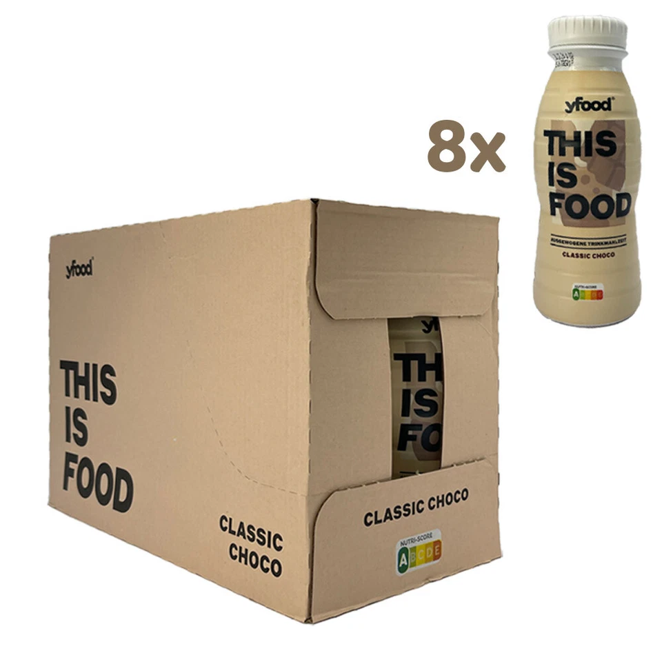 YFood Classic Choco Trinkmahlzeit, Box mit 8x 0,33l Flasche inkl. Pfand
