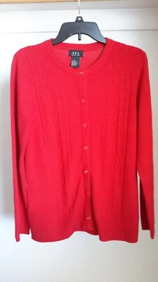 Chaqueta vintage RQT Petite para mujer LP tejida botón delantero rojo cárdigan usado Foto 1 de 4