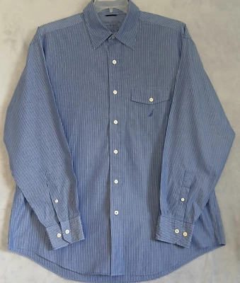 Camisa de vestir grande con botones NAUTICA para hombre mangas largas azul alfiler a rayas Foto 1 de 4