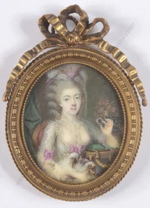 Louis-Marie Sicardi (1743-1825) "Lady with lap-dog", fine miniature, 1780s - Picture 1 of 12