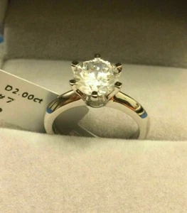 without tags 2 Ct Round Lab Created Diamond Solitaire Engagement Ring 14K Wh - Picture 1 of 8