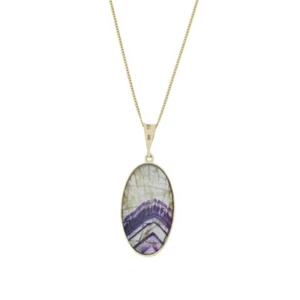 Derbyshire Blue John Pendant Necklace and Labradorite 9ct Gold Oval Shape DBJ507 - Picture 1 of 8