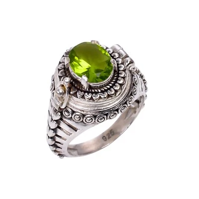Peridot Gemstone Handmade Poison Ring 925 Sterling Silver Peridot Poison Ring. - Image 1 of 4