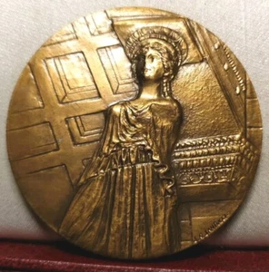 1977 GREECE FRENCH BRONZE 59mm ART MEDAL ACROPOLIS ATHENS - Bild 1 von 2