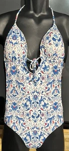 NEW Abercrombie & Fitch One Piece Women's Swimsuit size Med. White with Blue - Picture 1 of 7