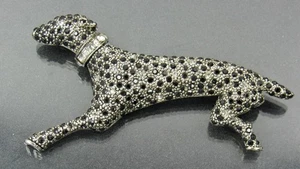 Racing Greyhound Dog Brooch Pin Black Clear Rhinestone Gun Metal Gray - Picture 1 of 8