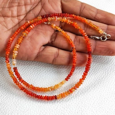 火蛋白石宝石 4 毫米光滑圆形珠项链 19 英寸天然墨西哥 — 第 1/4 张图片