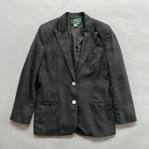 Ralph Lauren Womens Linen Blazer Jacket Coat Black 14 Old Money Quiet Luxury - Picture 1 of 7