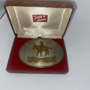 Vintage German Silver TONY LAMA Belt Buckle Cowboy Riding Horse - Picture 1 of 9