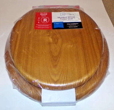 Asiento de inodoro redondo de madera moldeada Mainstays bisagras cromadas fácil instalación Foto 1 de 4