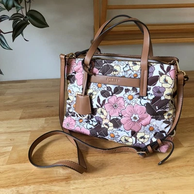 Radley London Nylon Finsbury Park Floral Satchel Purse Bag Pink Brown Crossbody - Image 1 of 4