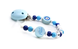 ☆Schnullerkette mit Namen Junge★Nazar Türkisch Kücük Prens Babygeschenk ☆Blau - Bild 1 von 5