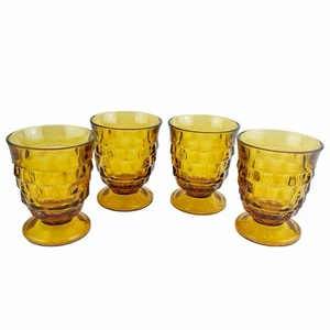 Vintage Whitehall Amber Tumblers Set of 4 Colony Cubist Footed MCM 10 oz 4.25" - Picture 1 of 24