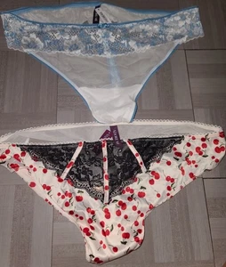 2 Adore Me Lace Trim Thong Panties Cherrys size 3X NWT - Picture 1 of 5