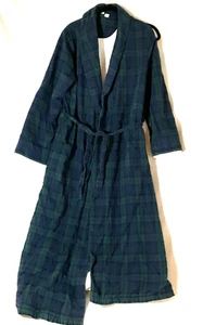 LL Bean Belted Robe Medium Plaid blue/ Green Lounge Sherpa lined - Picture 1 of 3
